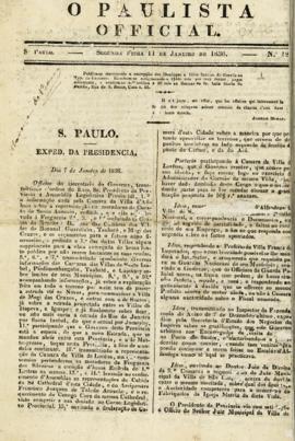 O Paulista official [jornal], n. [127]. São Paulo-SP, 11 jan. 1836.