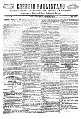 Correio paulistano [jornal], [s/n]. São Paulo-SP, 18 jan. 1876.