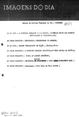 TV Tupi [emissora]. Revista Feminina [programa]. Roteiro [televisivo], 07 mai. 1962.
