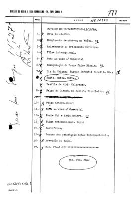 TV Tupi [emissora]. Ultra Notícias [programa]. Roteiro [televisivo], 13 out. 1969.