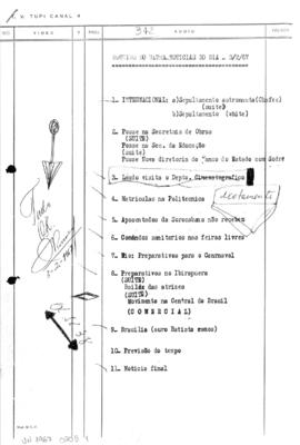 TV Tupi [emissora]. Ultra Notícias [programa]. Roteiro [televisivo], 03 fev. 1967.