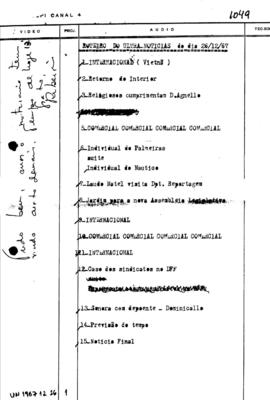 TV Tupi [emissora]. Ultra Notícias [programa]. Roteiro [televisivo], 26 dez. 1967.