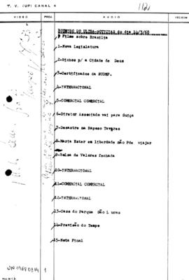 TV Tupi [emissora]. Ultra Notícias [programa]. Roteiro [televisivo], 14 mar. 1968.