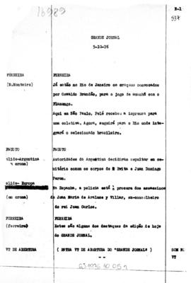 TV Tupi [emissora]. Grande Jornal [programa]. Roteiro [televisivo], 05 out. 1976.