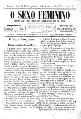 O Sexo feminino [jornal], a. 1, n. 2. Campanha-MG, 14 set. 1873.