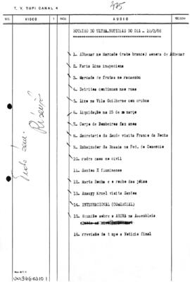 TV Tupi [emissora]. Ultra Notícias [programa]. Roteiro [televisivo], 10 mar. 1966.