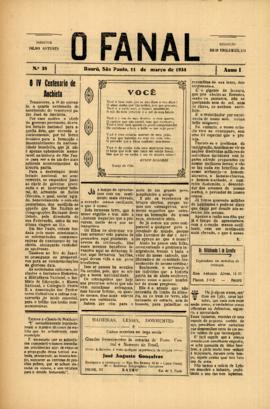 O Fanal [jornal], a. 1, n. 38. Bauru-SP, 11 mar. 1934.