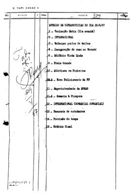 TV Tupi [emissora]. Ultra Notícias [programa]. Roteiro [televisivo], 29 abr. 1967.
