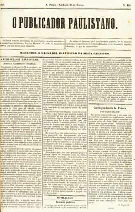 O Publicador paulistano [jornal], n. 133. São Paulo-SP, 26 mar. 1859.