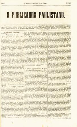 O Publicador paulistano [jornal], n. 147. São Paulo-SP, 23 jul. 1859.