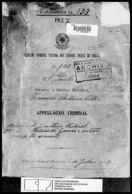 Processo... [apelação criminal], nª 1009/1927. [São Paulo-SP?], 1927. v. 133