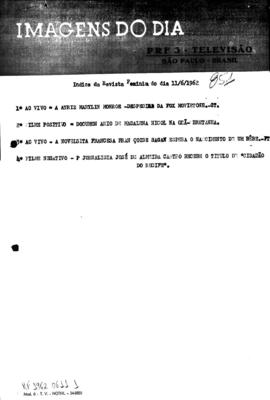 TV Tupi [emissora]. Revista Feminina [programa]. Roteiro [televisivo], 11 jun. 1962.