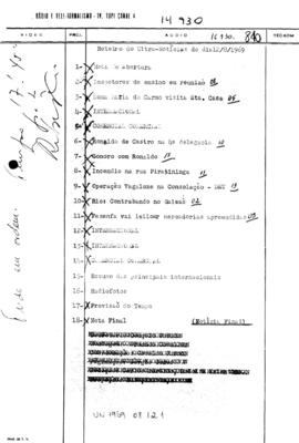 TV Tupi [emissora]. Ultra Notícias [programa]. Roteiro [televisivo], 12 ago. 1969.