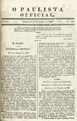 O Paulista official [jornal], n. 148. São Paulo-SP, 06 fev. 1836.