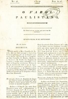 O Farol Paulistano [jornal], n. 45. São Paulo-SP, 12 set. 1827.