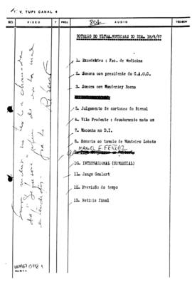 TV Tupi [emissora]. Ultra Notícias [programa]. Roteiro [televisivo], 18 abr. 1967.