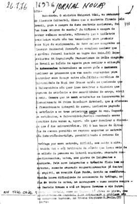 TV Tupi [emissora]. Jornal Novas [programa]. Roteiro [televisivo], 26 jul. 1976.