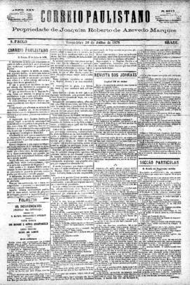 Correio paulistano [jornal], [s/n]. São Paulo-SP, 30 jul. 1878.