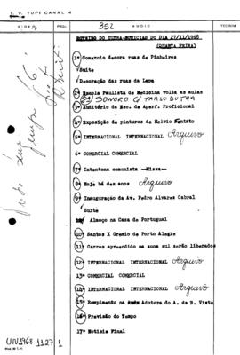 TV Tupi [emissora]. Ultra Notícias [programa]. Roteiro [televisivo], 27 nov. 1968.