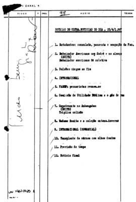 TV Tupi [emissora]. Ultra Notícias [programa]. Roteiro [televisivo], 25 abr. 1967.