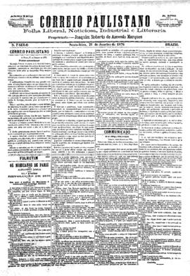 Correio paulistano [jornal], [s/n]. São Paulo-SP, 21 jan. 1876.