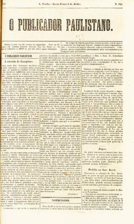 O Publicador paulistano [jornal], n. 145. São Paulo-SP, 08 jul. 1859.