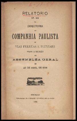 Relatório…, nº 045, 1893. Criador(a): Companhia Paulista de Estradas de Ferro. São Paulo-SP: Typo...