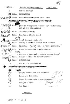 TV Tupi [emissora]. Ultra Notícias [programa]. Roteiro [televisivo], 18 abr. 1970.