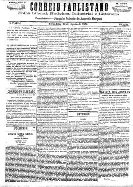 Correio paulistano [jornal], [s/n]. São Paulo-SP, 22 ago. 1876.