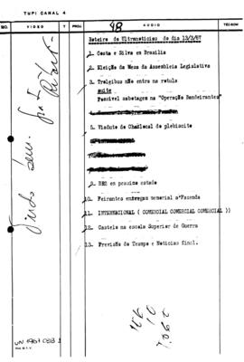 TV Tupi [emissora]. Ultra Notícias [programa]. Roteiro [televisivo], 13 mar. 1967.