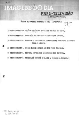 TV Tupi [emissora]. Revista Feminina [programa]. Roteiro [televisivo], 15 out. 1962.