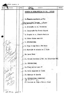 TV Tupi [emissora]. Ultra Notícias [programa]. Roteiro [televisivo], 15 set. 1966.