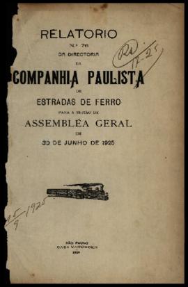 Relatório…, nº 076, 1924. Criador(a): Companhia Paulista de Estradas de Ferro. São Paulo-SP: Casa...
