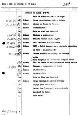 TV Tupi [emissora]. Ultra Notícias [programa]. Roteiro [televisivo], 03 mar. 1970.
