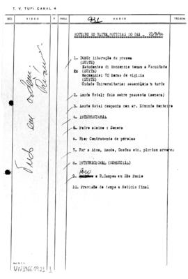 TV Tupi [emissora]. Ultra Notícias [programa]. Roteiro [televisivo], 21 set. 1966.
