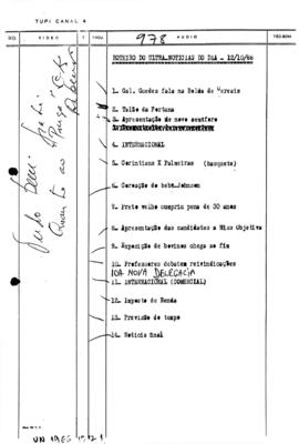 TV Tupi [emissora]. Ultra Notícias [programa]. Roteiro [televisivo], 12 out. 1966.