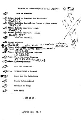 TV Tupi [emissora]. Ultra Notícias [programa]. Roteiro [televisivo], 06 ago. 1970.