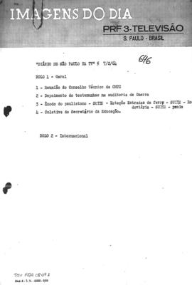 TV Tupi [emissora]. Diário de São Paulo na T.V. [programa]. Roteiro [televisivo], 07 fev. 1964.