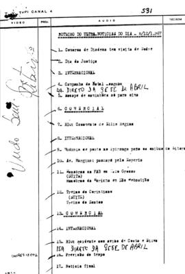 TV Tupi [emissora]. Ultra Notícias [programa]. Roteiro [televisivo], 08 dez. 1967.