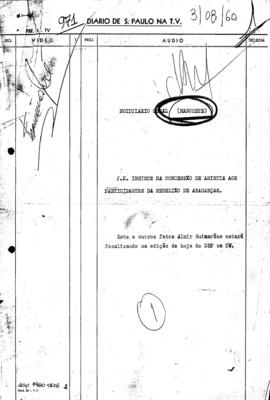 TV Tupi [emissora]. Diário de São Paulo na T.V. [programa]. Roteiro [televisivo], 03 ago. 1960.