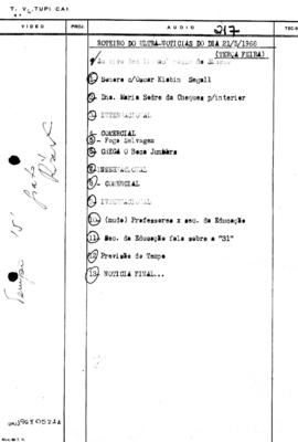 TV Tupi [emissora]. Ultra Notícias [programa]. Roteiro [televisivo], 21 mai. 1968.
