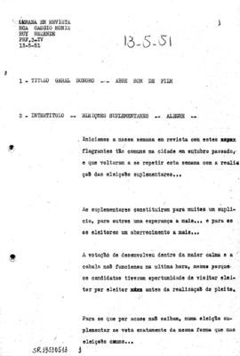 TV Tupi [emissora]. Semana em Revista [programa]. Roteiro [televisivo], 13 mai. 1951.