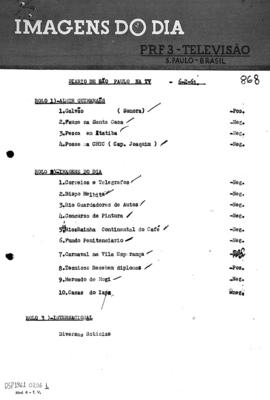 TV Tupi [emissora]. Diário de São Paulo na T.V. [programa]. Roteiro [televisivo], 06 fev. 1961.