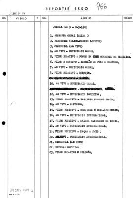 TV Tupi [emissora]. Jornal das 9 [programa]. Roteiro [televisivo], 08 mar. 1961.
