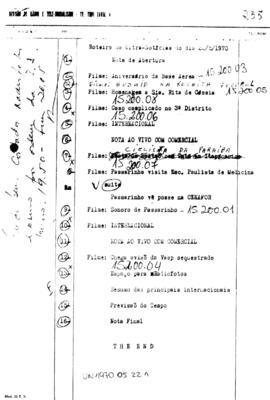 TV Tupi [emissora]. Ultra Notícias [programa]. Roteiro [televisivo], 22 mai. 1970.