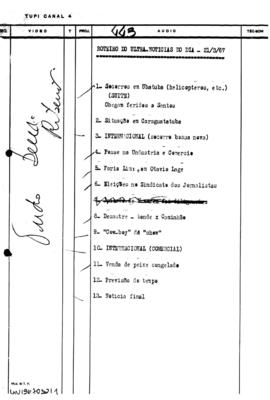 TV Tupi [emissora]. Ultra Notícias [programa]. Roteiro [televisivo], 21 mar. 1967.