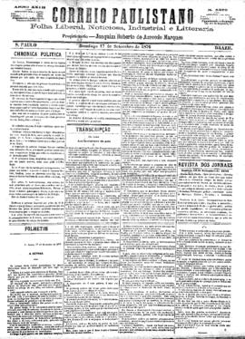 Correio paulistano [jornal], [s/n]. São Paulo-SP, 17 set. 1876.