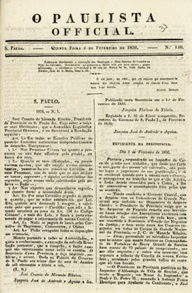 O Paulista official [jornal], n. 146. São Paulo-SP, 04 fev. 1836.