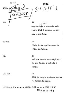 TV Tupi [emissora]. Meio Dia [programa]. Roteiro [televisivo], 24 nov. 1978.