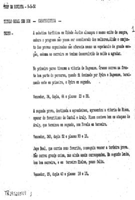 TV Tupi [emissora]. Turf em Revista [programa]. Roteiro [televisivo], 09 mai. 1952.